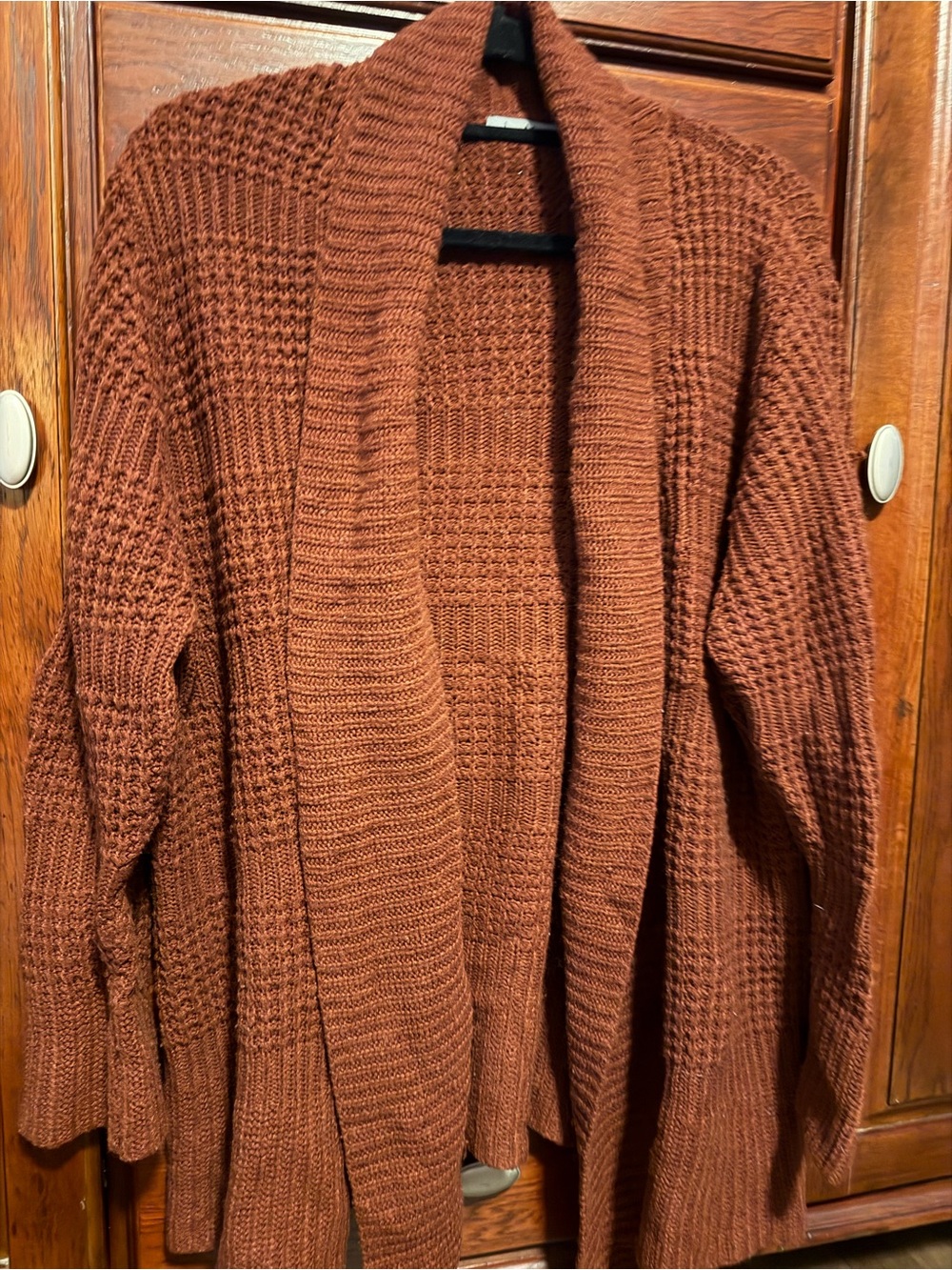 jason maxwell Rust Brown Shawl Collar Chunky Knit Cardigan